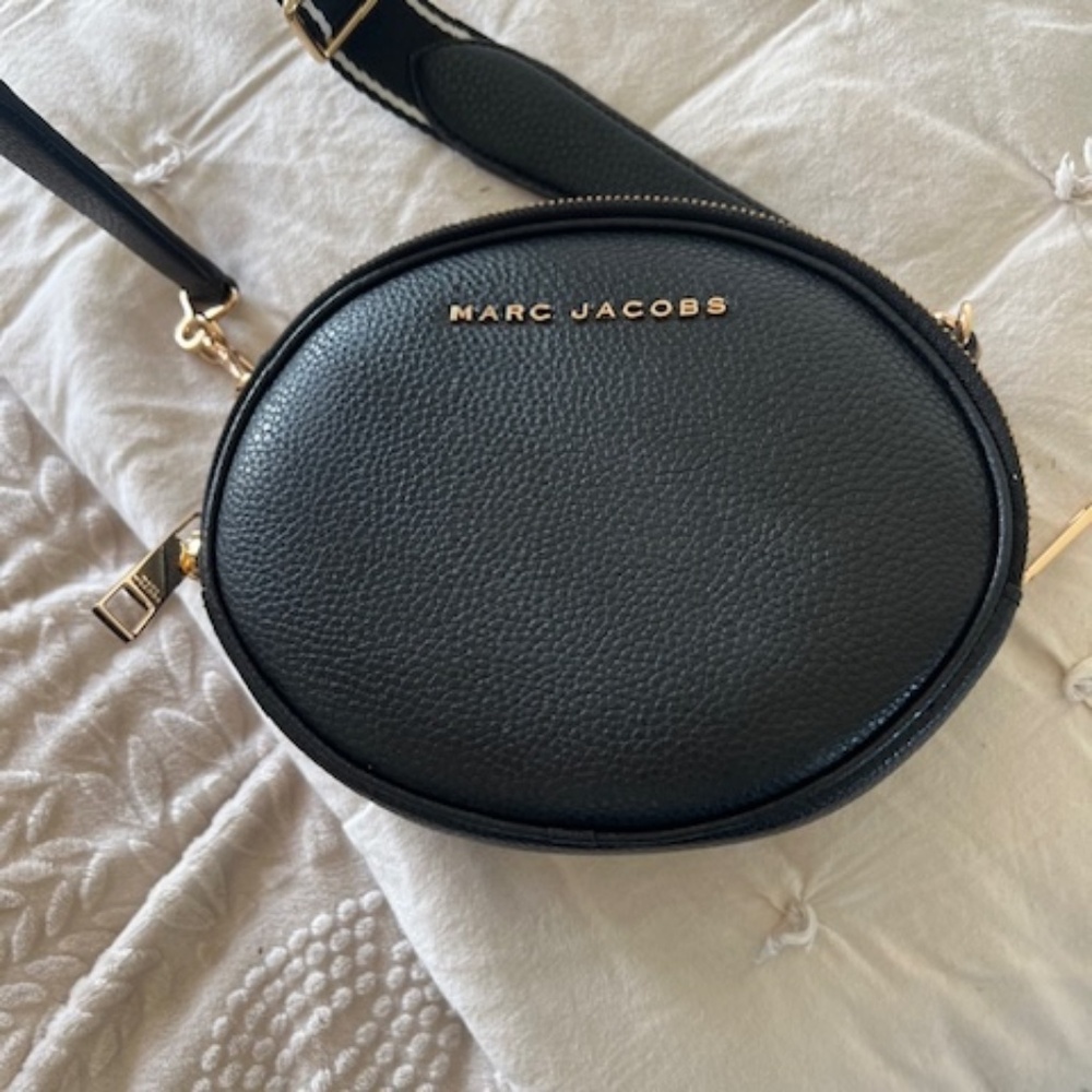 Marc Jacobs Black Oval Crossbody Bag with Gold Accents